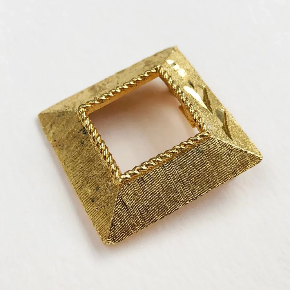 Square frame brooch gold, modern picture frame pin for women